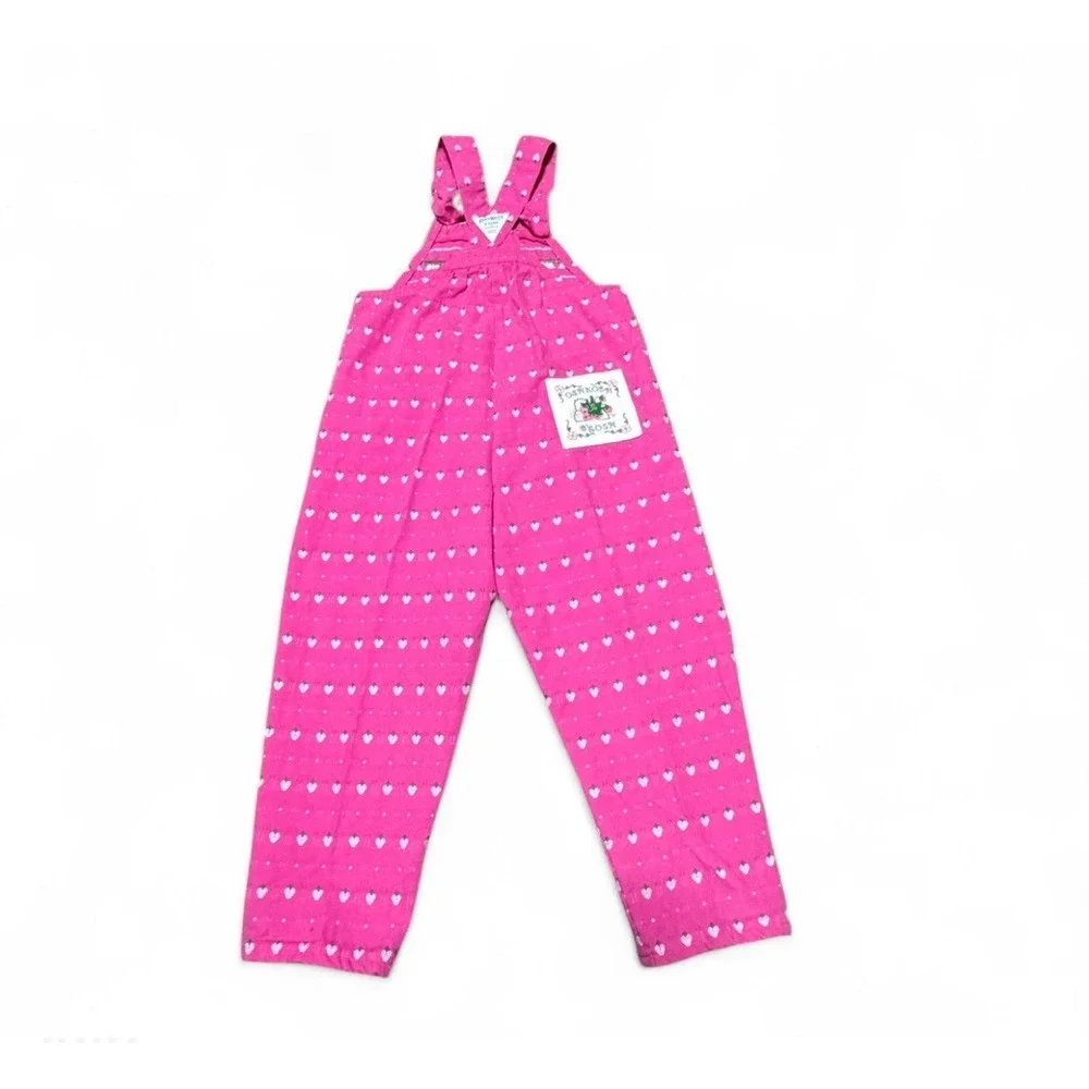 Vintage OshKosh B'Gosh Pink Strawberry Overalls Girls Size 5 USA Made Rare